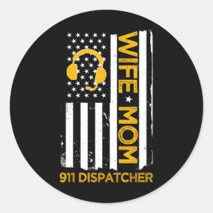 Sticker Rond Femme Maman Opératrice 911 Drapeau États-Unis Jour