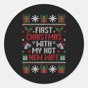 Sticker Rond Femme mari premier Noël juste marié Noël