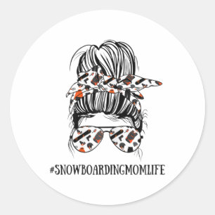 Sticker Rond Femme Messy Bun Vie De Snowboard Maman Mère