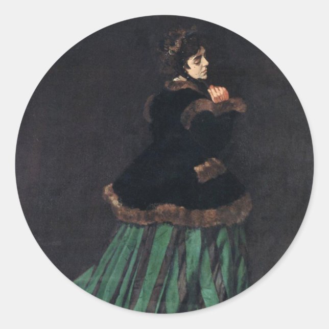 Sticker Rond Femme Monet en robe verte (Devant)