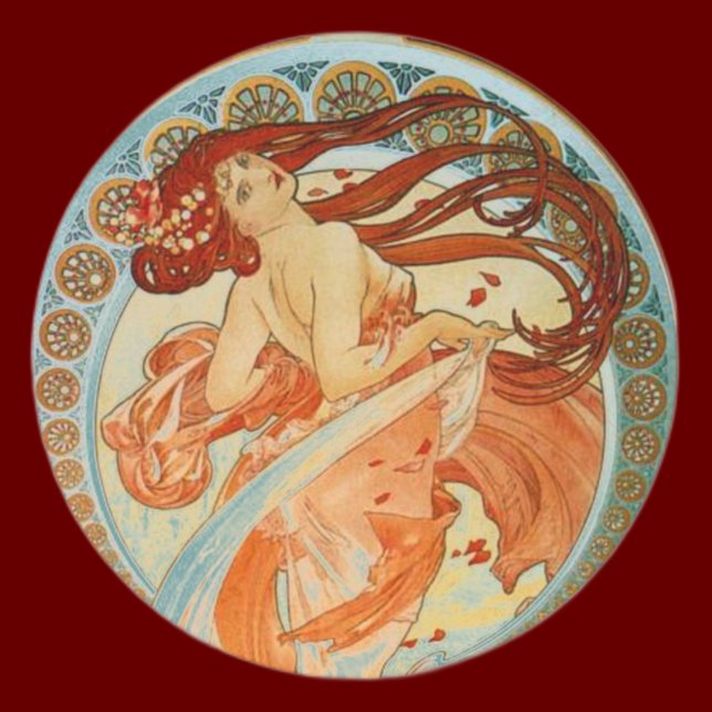 Sticker Rond Femme Mucha (Créateur téléchargé)