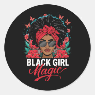 Sticker Rond Femme noire afro-américaine avec papillons et