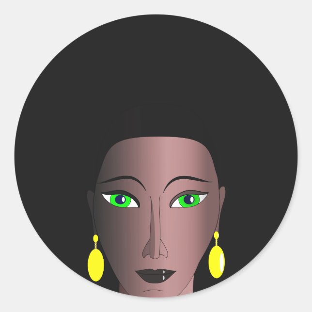 STICKER ROND FEMME NOIRE AVEC CHEVEUX AFRO ÉLÉGANTS (Devant)