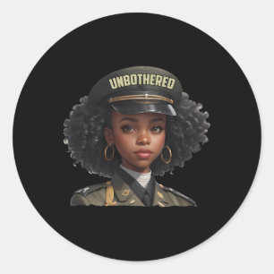 Sticker Rond Femme noire imperturbable Mélanine Locs Camo Noir