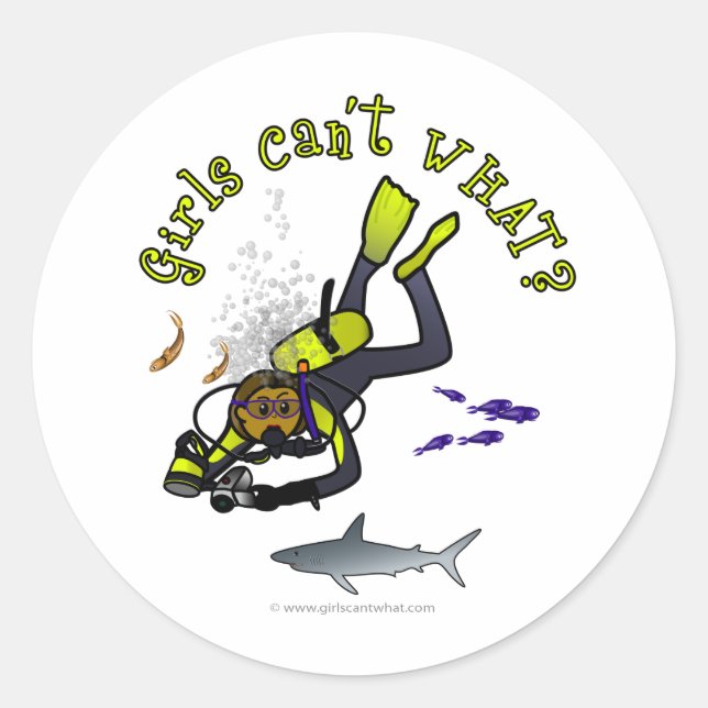Sticker Rond Femme noire Plongeur (Devant)