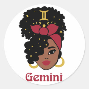 Sticker Rond Femme noire Zodiac Gemini