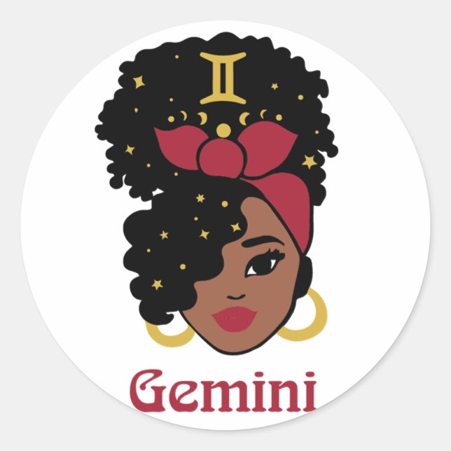 Sticker Rond Femme noire Zodiac Gemini (Devant)