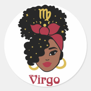 Sticker Rond Femme noire Zodiac Virgo