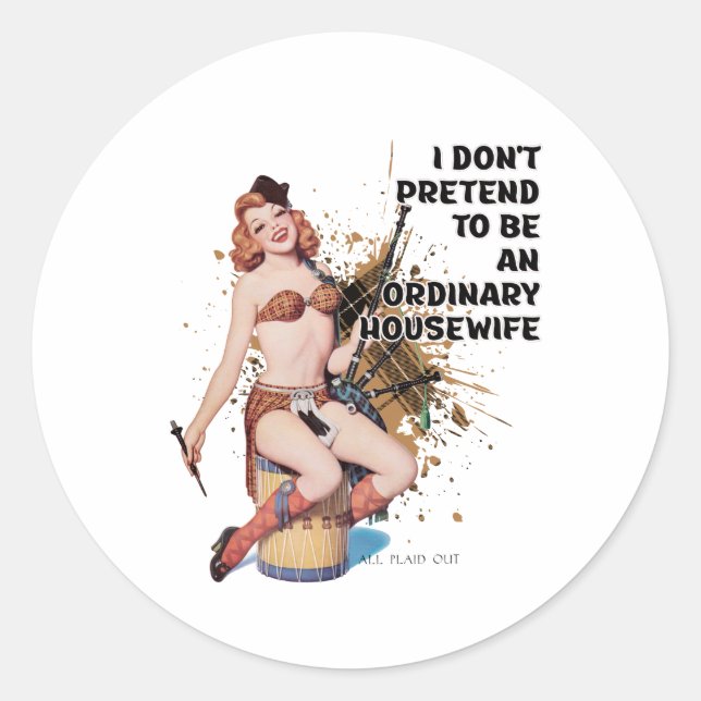Sticker Rond Femme ordinaire Rétro Humour ménagère Épouse fille (Devant)