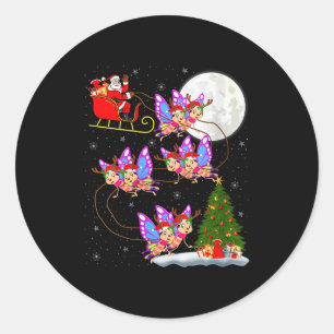 Sticker Rond Femme Papillon Père Noël Traîneau Volant Drôle Mag