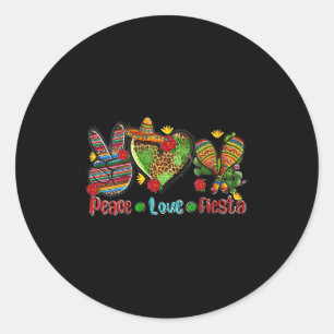 Sticker Rond Femme Peace Love Fiesta Heart Leopard Mexicain Cin