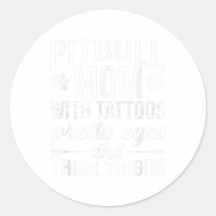 Sticker Rond Femme Pitbull Maman Avec Tatouages Jolies Yeux Épa