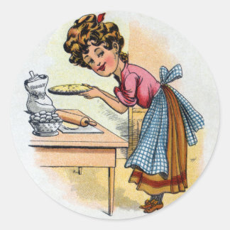 Sticker Rond Femme qui cuisine des tartes