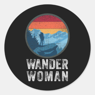 Sticker Rond Femme randonneuse Vintage Prendre une randonnée Es