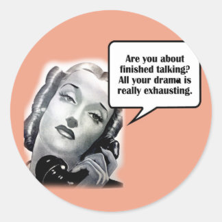 Sticker Rond Femme rétro au téléphone, Drame