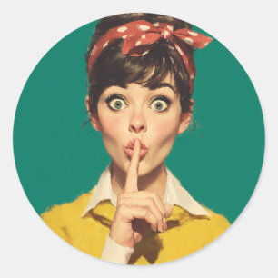 Sticker Rond Femme Rétro Faisant Chut