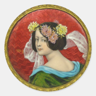 STICKER ROND FEMME ROMANTIQUE AVEC FLEURS ENAMEL VINTAGE