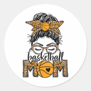 Sticker Rond Femme Sketll Maman Jour de jeu Messy Bun Leopard B
