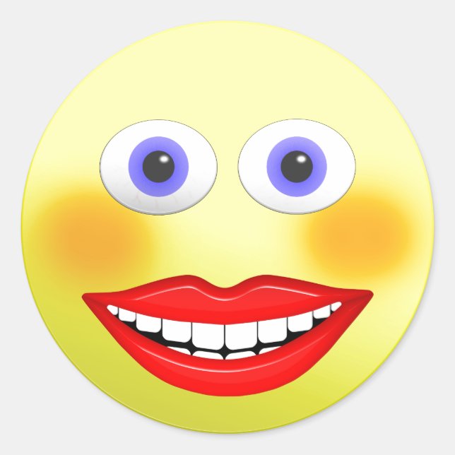 Sticker Rond Femme Sourieuse Avec Grande Bouche Souriante (Devant)