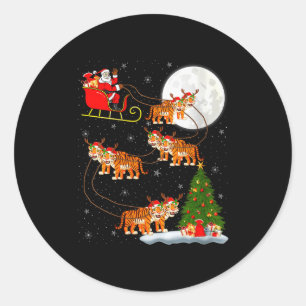 Sticker Rond Femme Tigre Santa Claus Traîneau Volant Drôle Magi