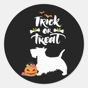 Sticker Rond Femme Trick Or Treat Scottie Terrier Écossais Chie