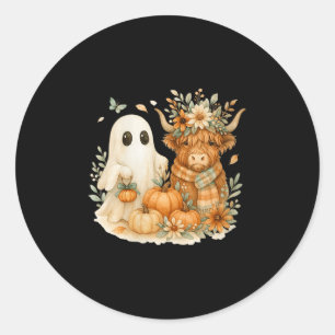 Sticker Rond Femme Vache Highland & Patch de citrouille fantôme