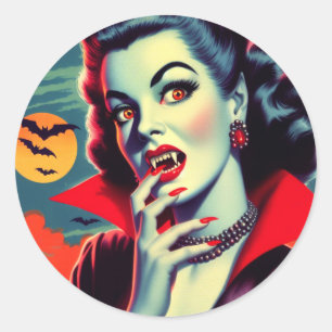 Sticker Rond Femme vintage Vampire