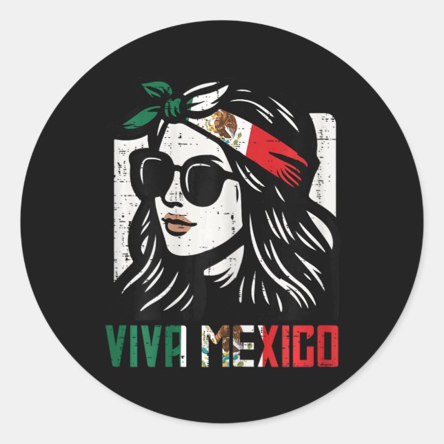 Sticker Rond Femme Viva Mexico Drapeau Cinco De Mayo Mexicaine  (Devant)