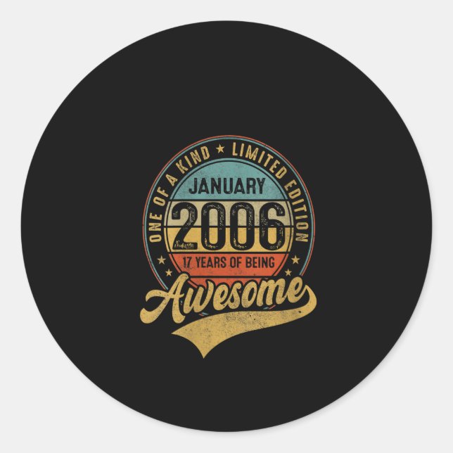 Sticker Rond Femmes 17 Ans Awesome Depuis Janvier 2006 Cadeau (Devant)