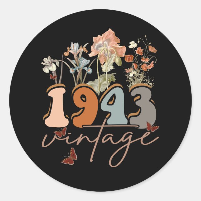 Sticker Rond Femmes 80 ans Vintage 1943 80e anniversaire Tee (Devant)