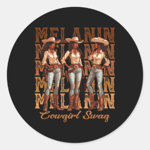 Sticker Rond Femmes Africaines Melanin Cowgirl Swag Black Histo