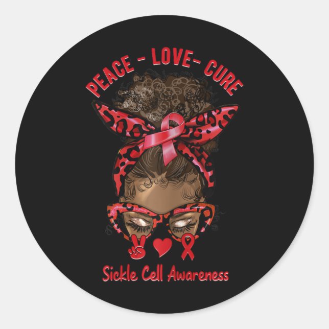 Sticker Rond Femmes Afro Messy Bun Paix Amour Cure Cellule fauc (Devant)