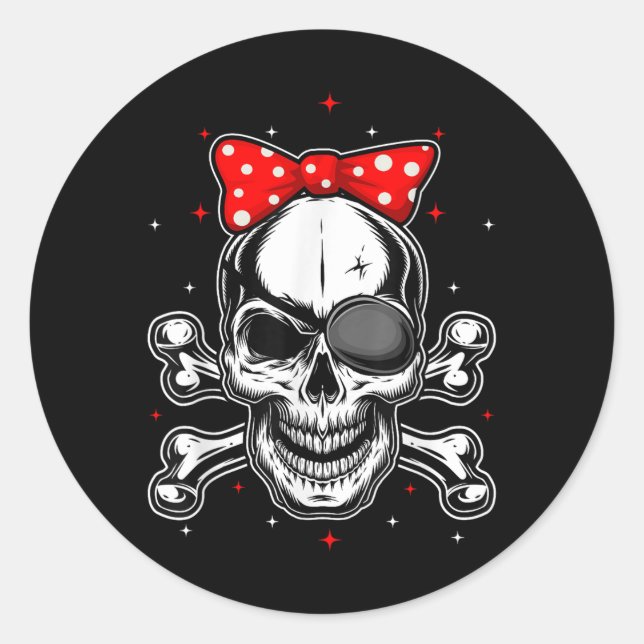 Sticker Rond Femmes &amp ; Filles mignonnes Pirate Crossbones (Devant)