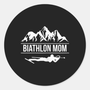 Sticker Rond Femmes Biathlon Maman Biathlète Ski tir