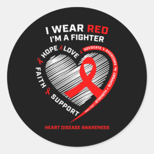 Sticker Rond Femmes Cadeaux Guerrier Red Fighter Maladie cardia