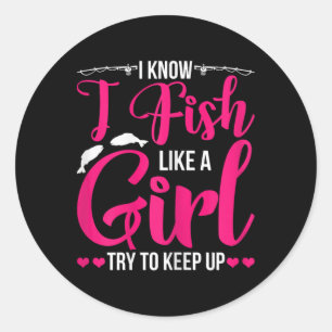 Sticker Rond Femmes Chemise De Pêche Pour Filles Poisson B Pêch