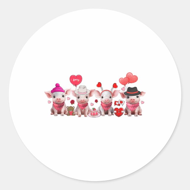 Sticker Rond Femmes Cochons de Saint Valentin Fête de la Ferme  (Devant)
