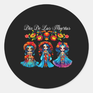 Sticker Rond Femmes Crâne de Sucre Dia De Los Muertos Catrina J