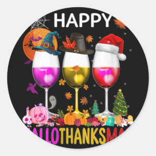 Sticker Rond FEMMES Drôle Halloween Thanksgiving Christmas Happ