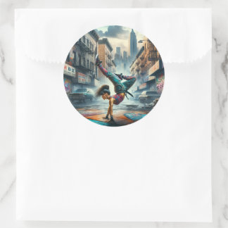 Sticker Rond Femmes en action de Breakdancer Silhouette de New 