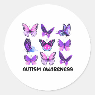 Sticker Rond Femmes En Avril Nous Portons Bleu Papillon Autisme
