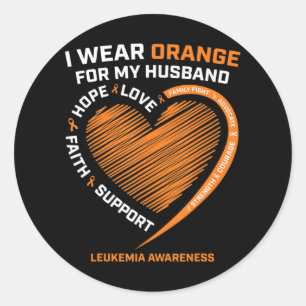 Sticker Rond Femmes Femme Je Porte Orange Pour Mon Mari Leucémi