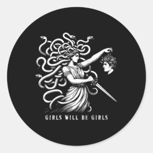 Sticker Rond Femmes Fille Sera Filles Femelle Méduse Drôle Fémi