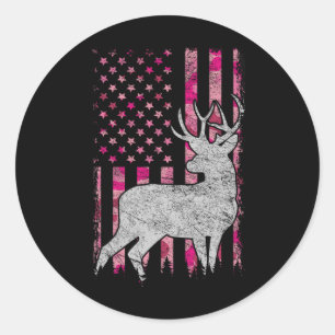 Sticker Rond Femmes Filles Patriotique Pink Camo Usa Drapeau Ch
