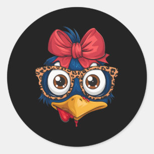 Sticker Rond Femmes Filles Thanksgiving Dinde Visage Imprimé Lé
