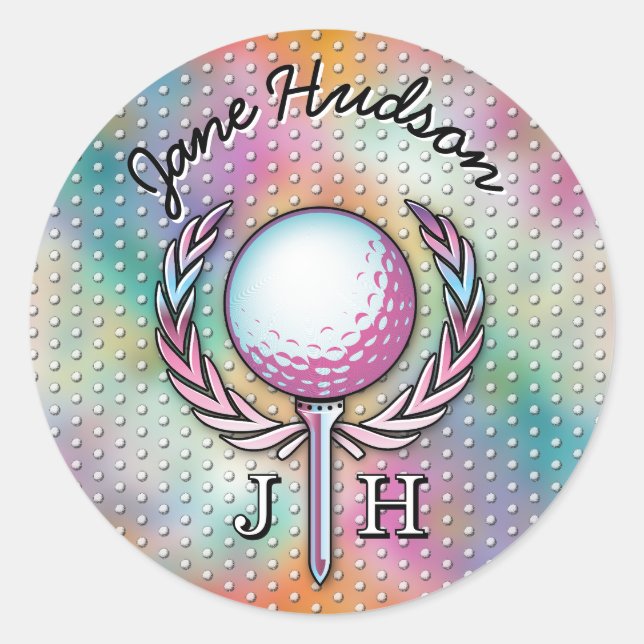 Sticker Rond Femmes Golfeur Personnalisé Conception Monogramme (Devant)