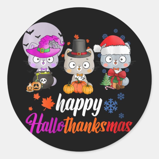 Sticker Rond Femmes Hallothanksmas heureux - Halloween Thanksgi (Devant)