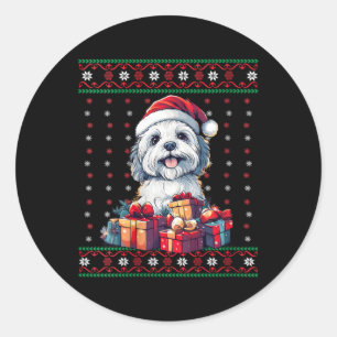 Sticker Rond Femmes Havanais Santa Hat Amoureux des chiens Xmas