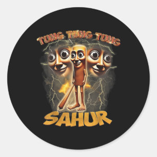 Sticker Rond Femmes Hommes Humour Tung Tung Tung Sahur Drôle Mè
