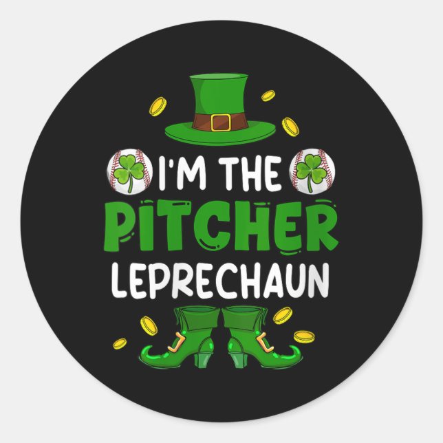 Sticker Rond Femmes Im Pitcher Baseball St. Patricks Day Boy Sh (Devant)